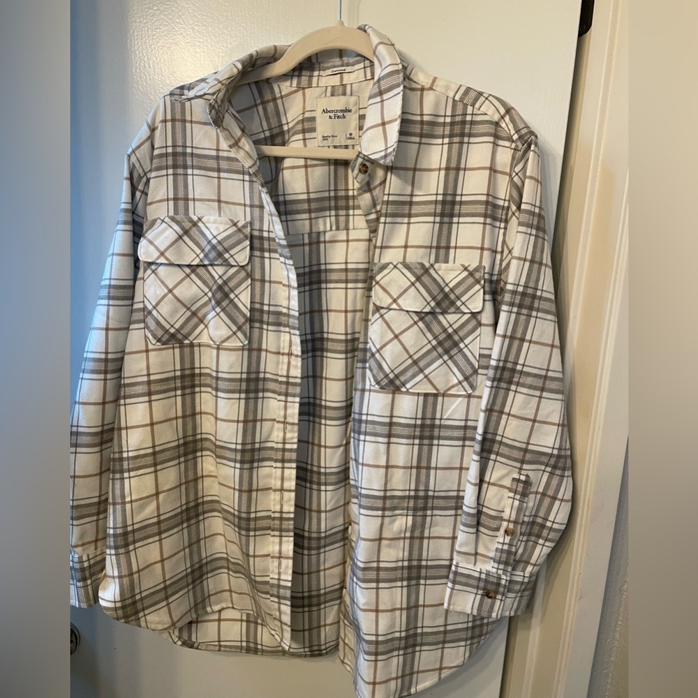 Abercrombie & Fitch Cream and Brown Plaid Shirt